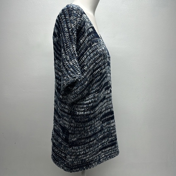 Eileen Fisher Sweater Top V-Neck Knit Brushstroke Cotton Tape Blue Size Large - Picture 3 of 8